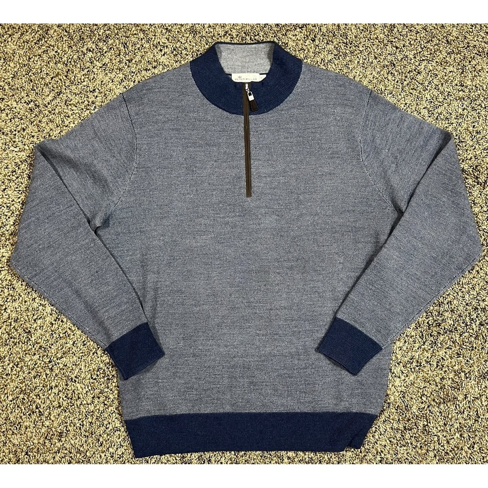 Peter Millar‎ Sweater Men's Medium Blue 100% Merino Wool Half Zip Pullover Knit
